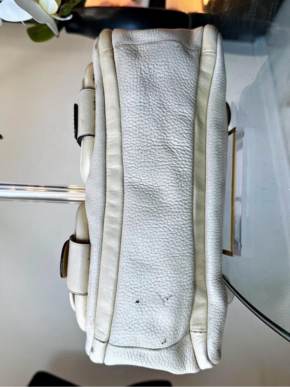 Michael Kors Zoe cream Pebbled Leather Dual Pocket Shoulder Bag - Picture 6 of 9